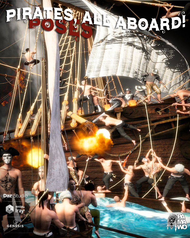 Pirates, All Aboard!Poses for G8M by: PAMAWO, 3D Models by Daz 3D