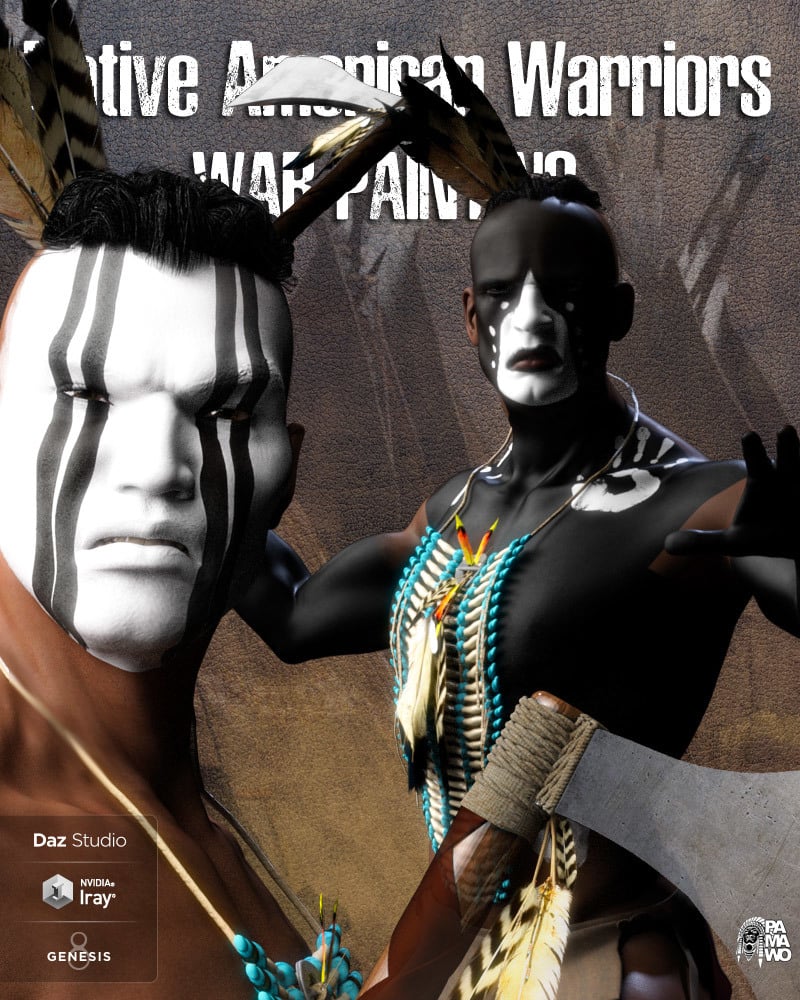 Native American Warrior War Paintings for G8M by: PAMAWO, 3D Models by Daz 3D