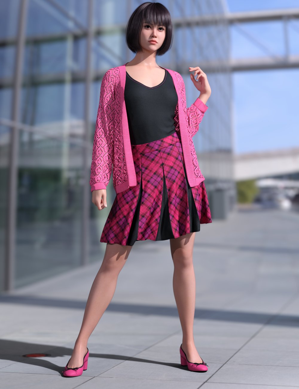 dForce Casual Plaid Outfit for Genesis 9 by: Leviathan, 3D Models by Daz 3D