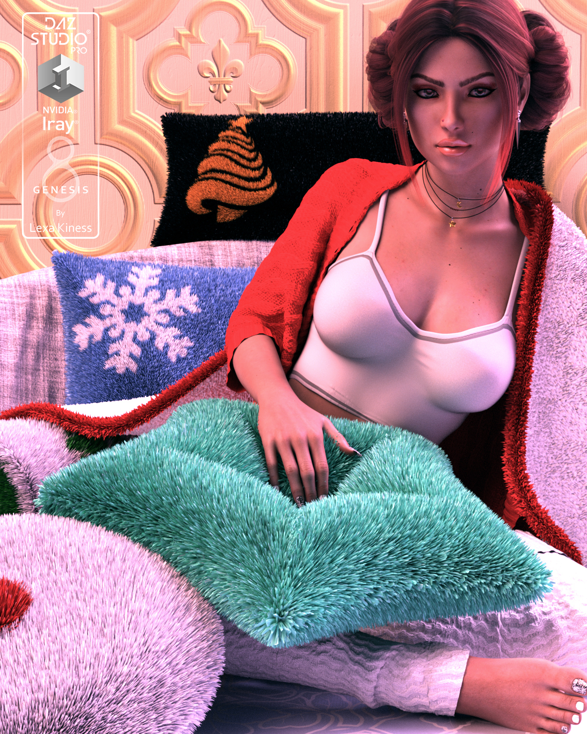 Cuddly Pillows and dForce Blanket - Props and Poses for Genesis 8 by: Lexa Kiness, 3D Models by Daz 3D