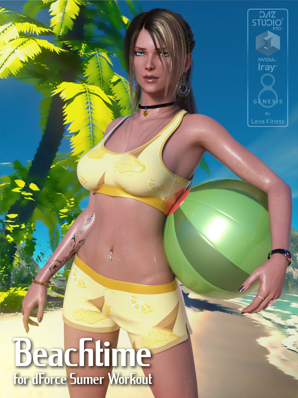 Beachtime for dForce Summer Workout for Genesis 8 and 8.1 Female by: Lexa Kiness, 3D Models by Daz 3D