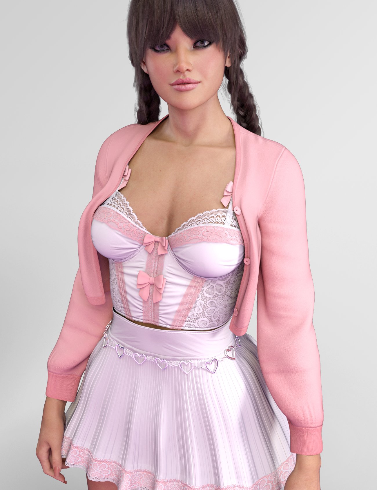 dForce X-Fashion Cute Princess Bows Outfit for Genesis 9 by: xtrart-3d, 3D Models by Daz 3D