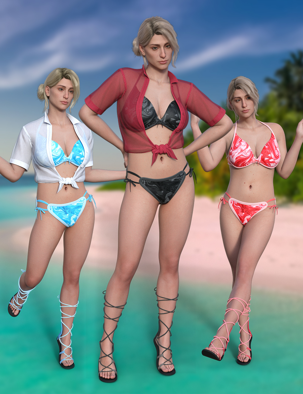 Beach Swimsuit Outfit for Genesis 9 by: sjdlkad, 3D Models by Daz 3D