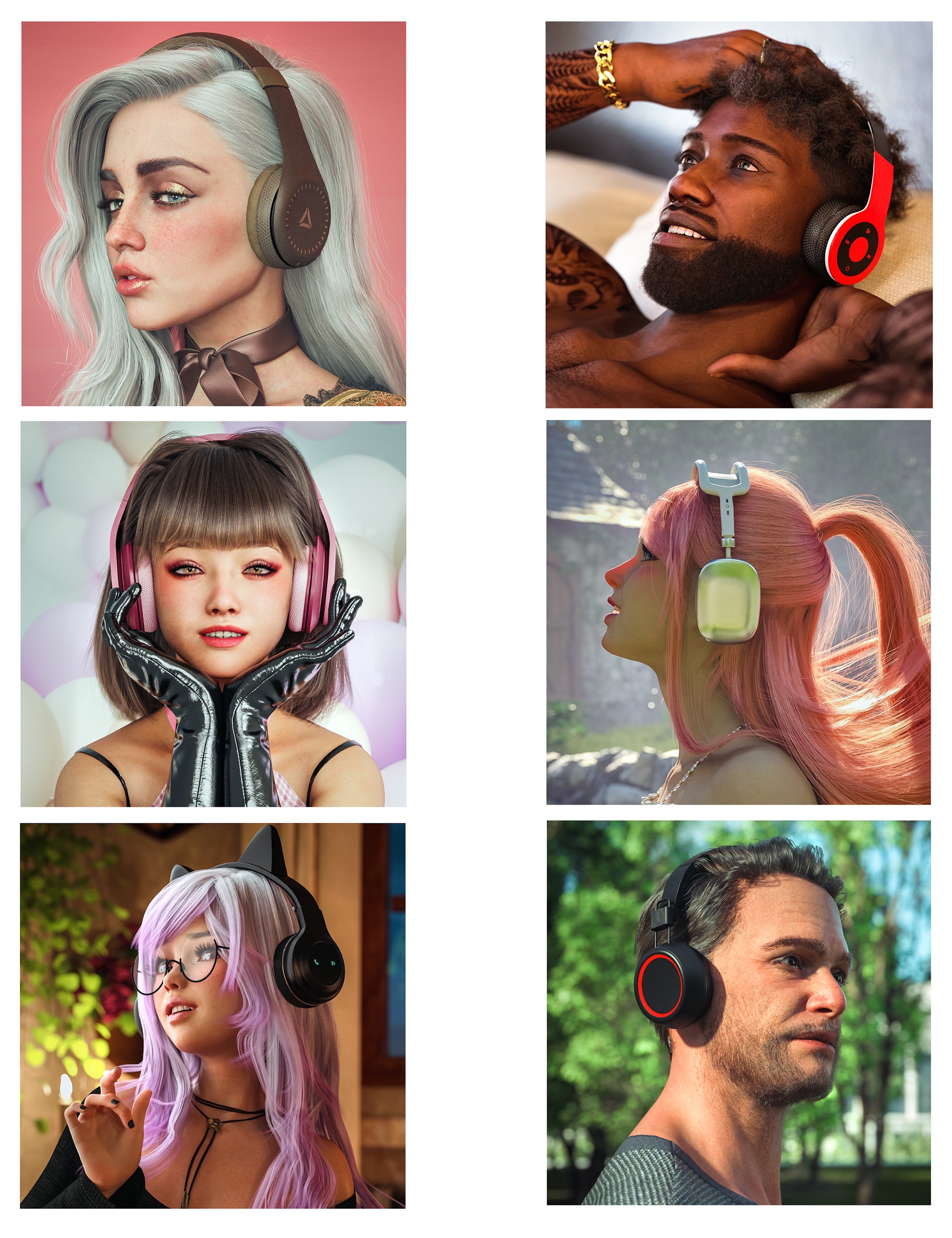 BW Daily Tunes Headsets by: Beautyworks, 3D Models by Daz 3D
