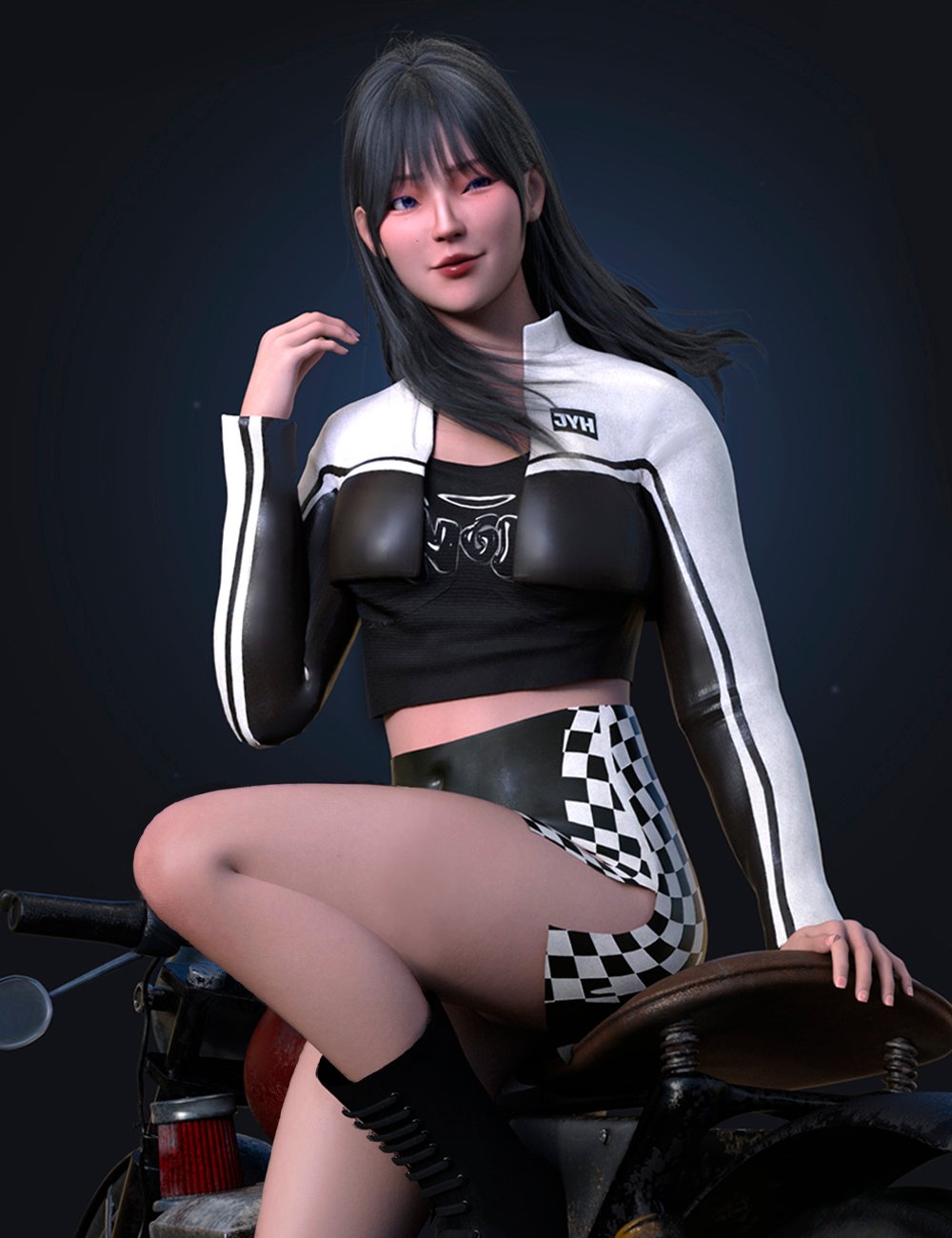 dForce LA Motorbike Outfit for Genesis 9 and 8 Female by: Laia, 3D Models by Daz 3D