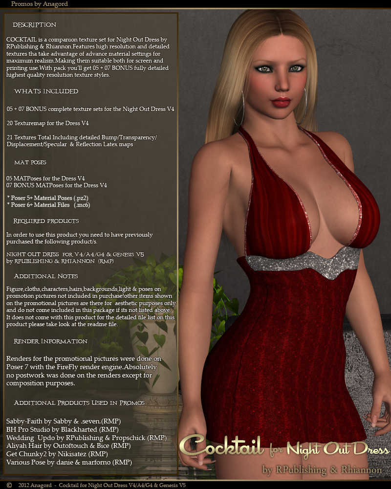 COCKTAIL for Night Out Dress by: Anagord, 3D Models by Daz 3D