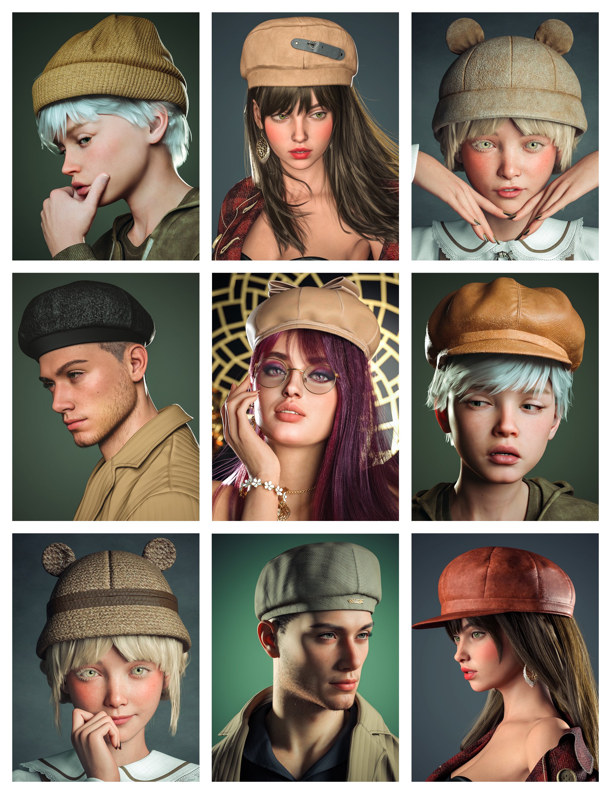 BW Urban Hats Set by: Beautyworks, 3D Models by Daz 3D