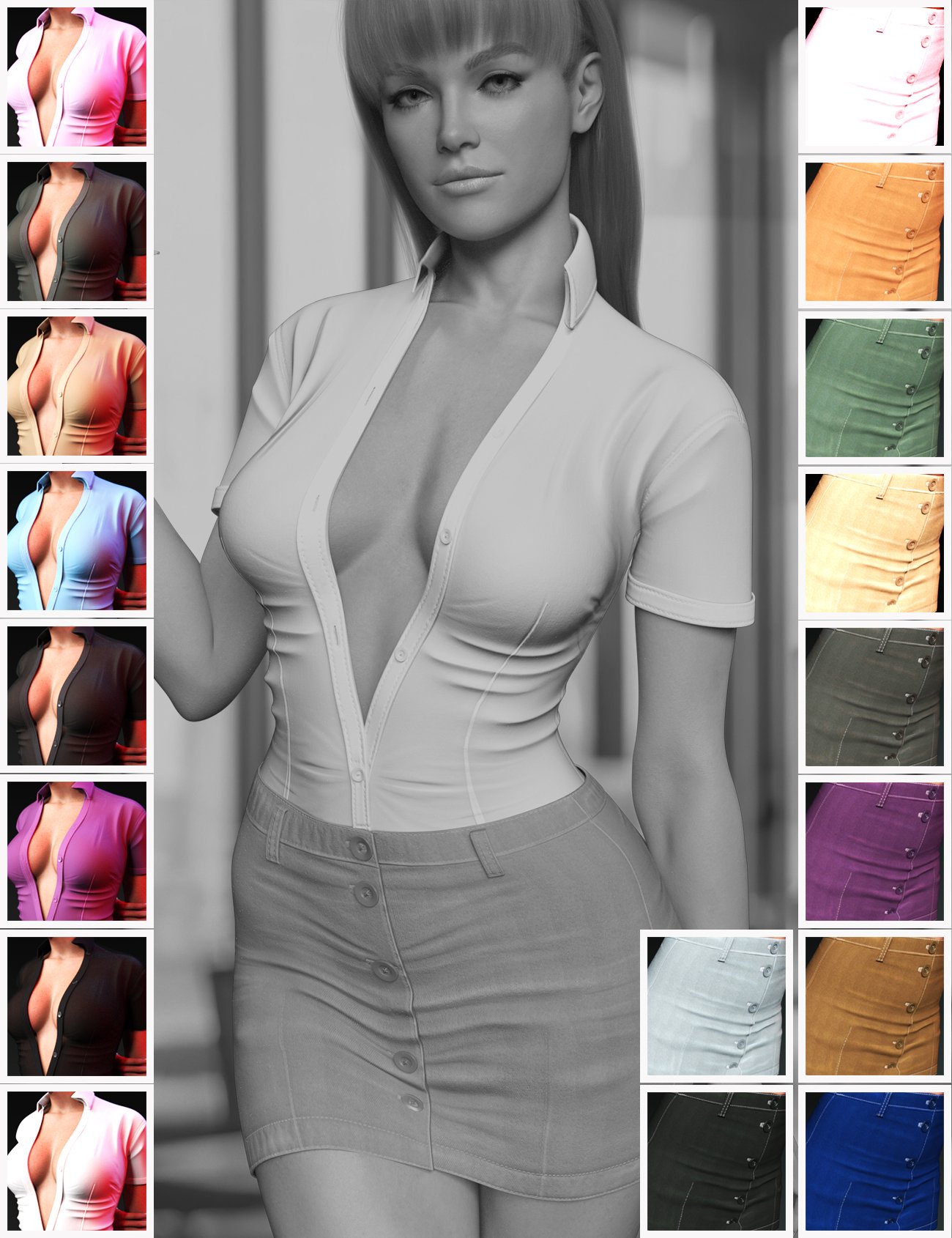 X-Fashion High Waist Skirt Outfit for Genesis 9 | Daz 3D
