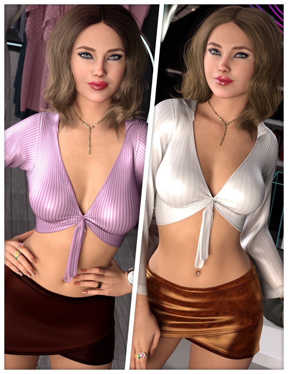 Connected Textures for OOT Tied Blouse Outfit by: ShanasSoulmate, 3D Models by Daz 3D