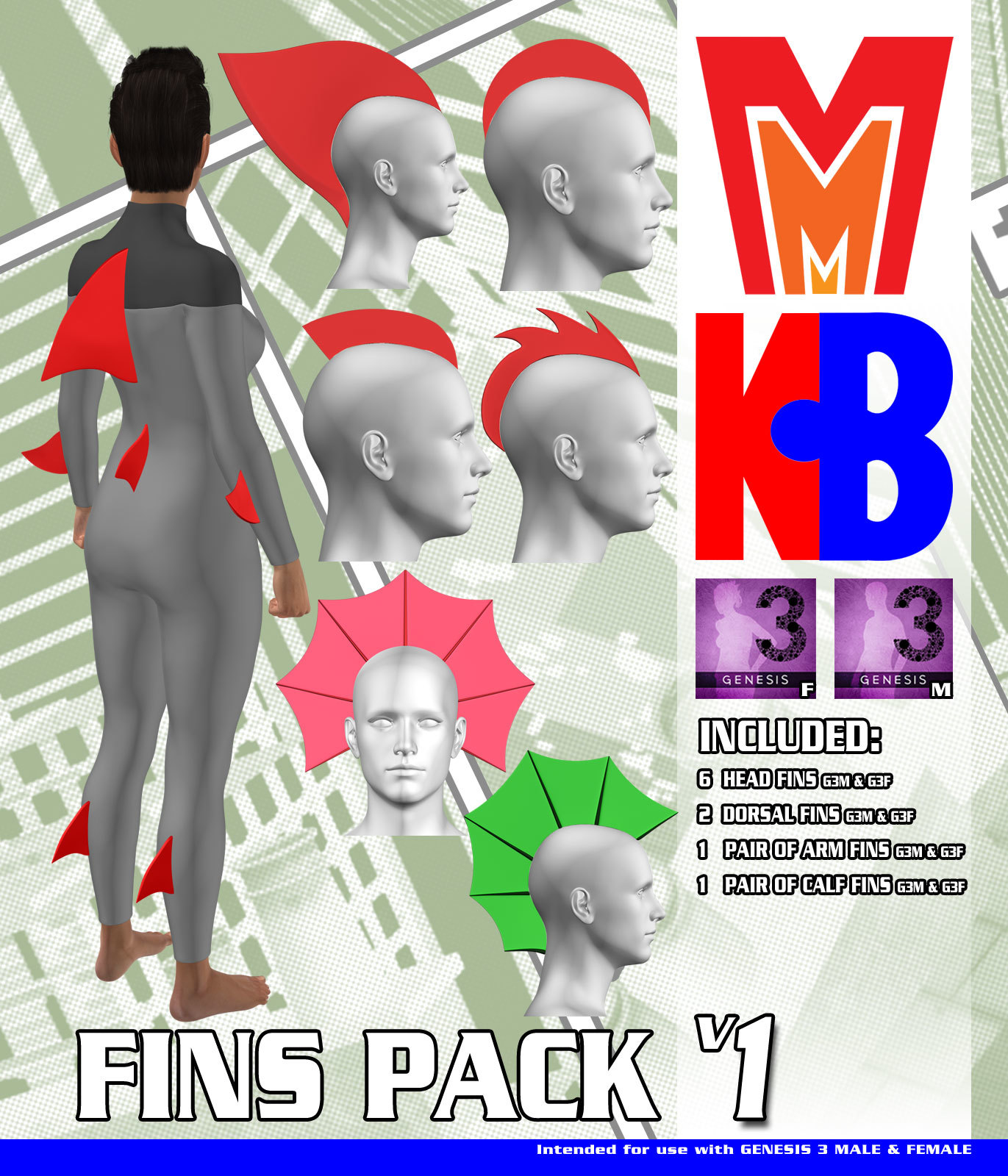 Fins Pack v001 MMKBG3 by: MightyMite, 3D Models by Daz 3D