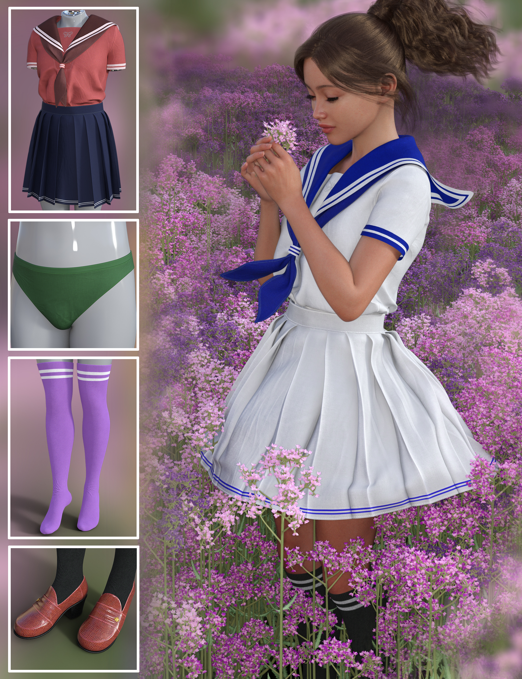 dForce BRZ Sailor Uniform and Poses for Genesis 9 by: breeze, 3D Models by Daz 3D