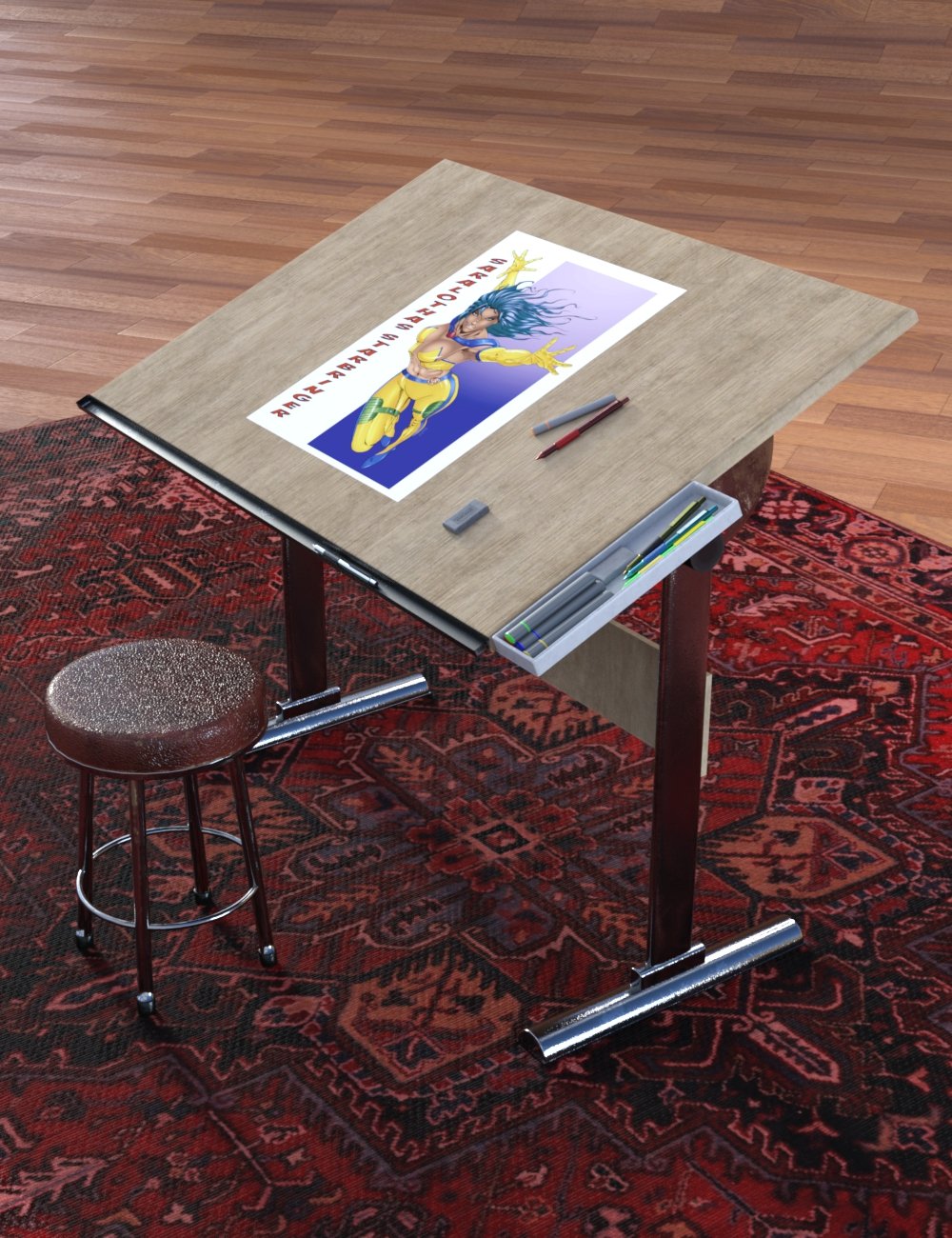 DAV Drawing Table For Genesis 9 by: Dax Avalange, 3D Models by Daz 3D
