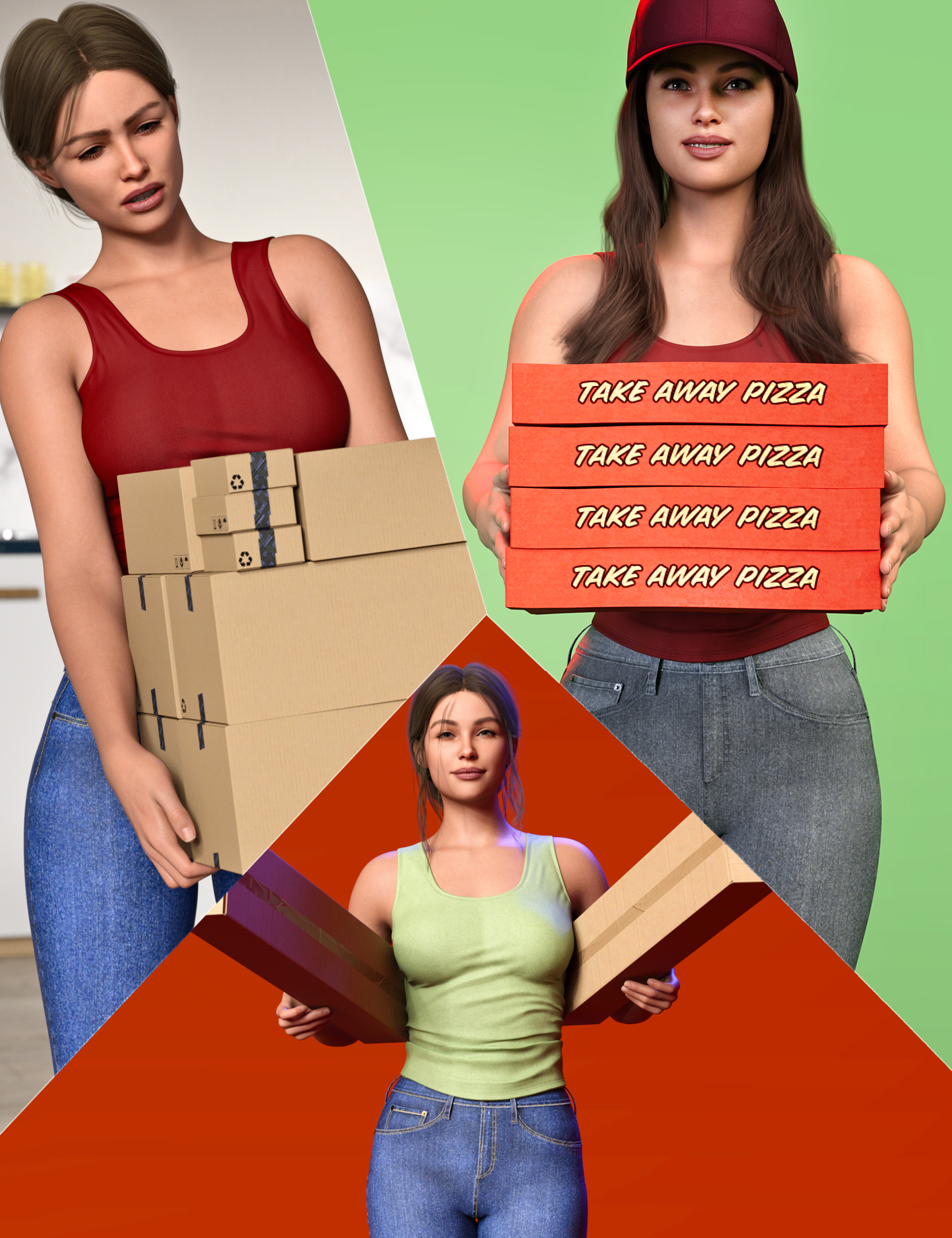 Z Lifting and Carrying Boxes Utility Pose Mega Set for Genesis 9 and 8 Female by: Zeddicuss, 3D Models by Daz 3D