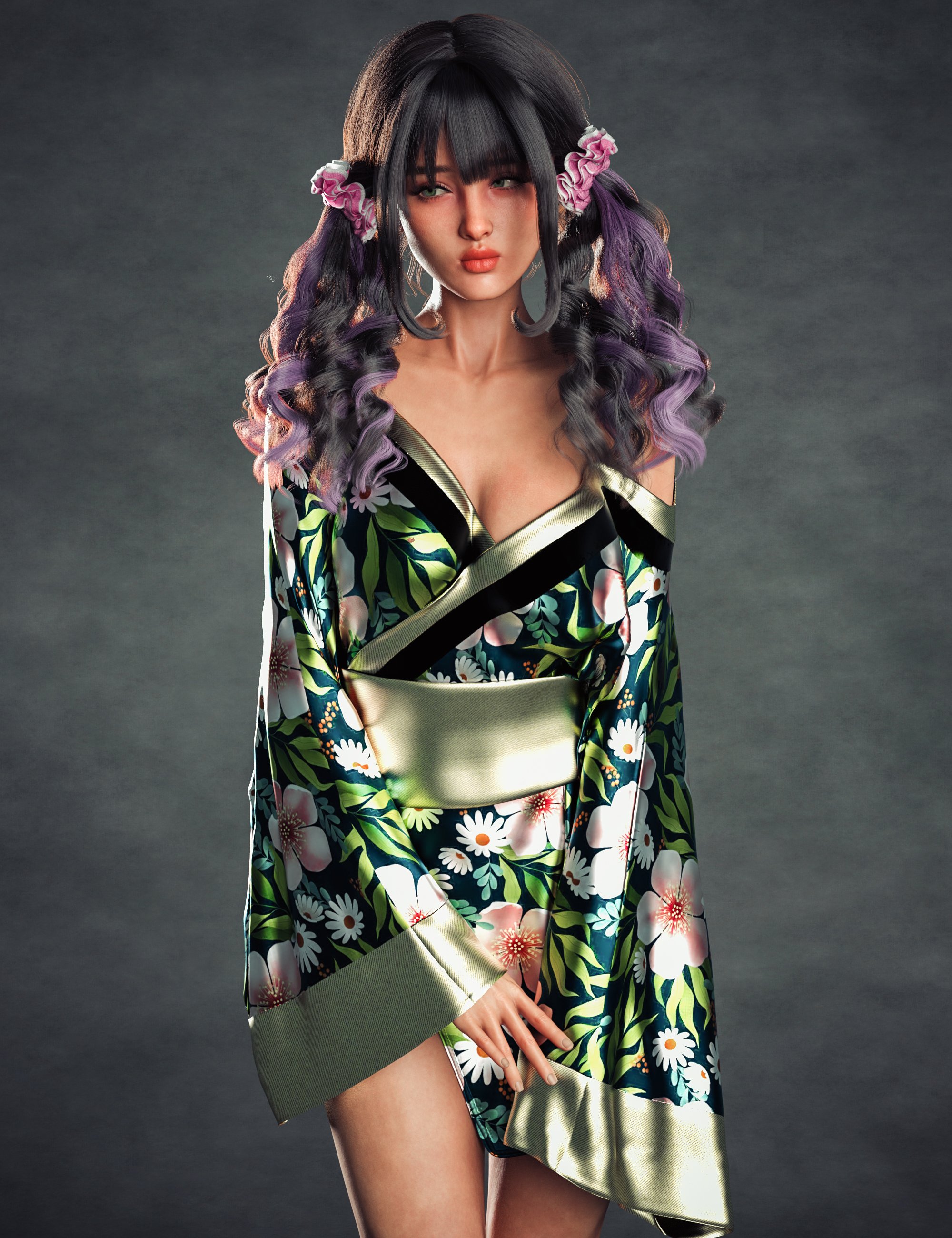 AH dForce Hot Kimono Outfit For Genesis 9 by: Aesthetic House, 3D Models by Daz 3D