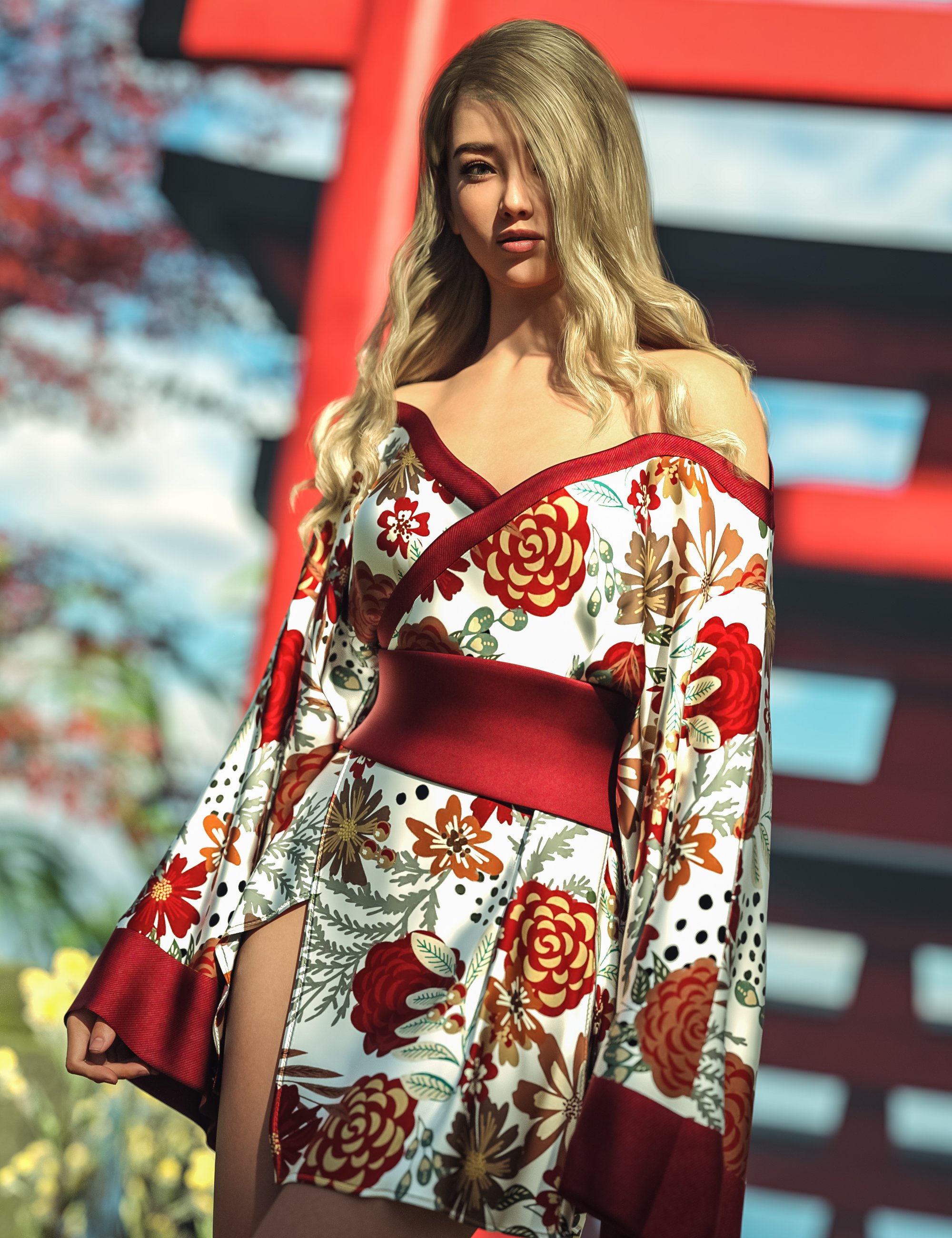 AH dForce Hot Kimono Outfit Texture Add-On by: Aesthetic House, 3D Models by Daz 3D