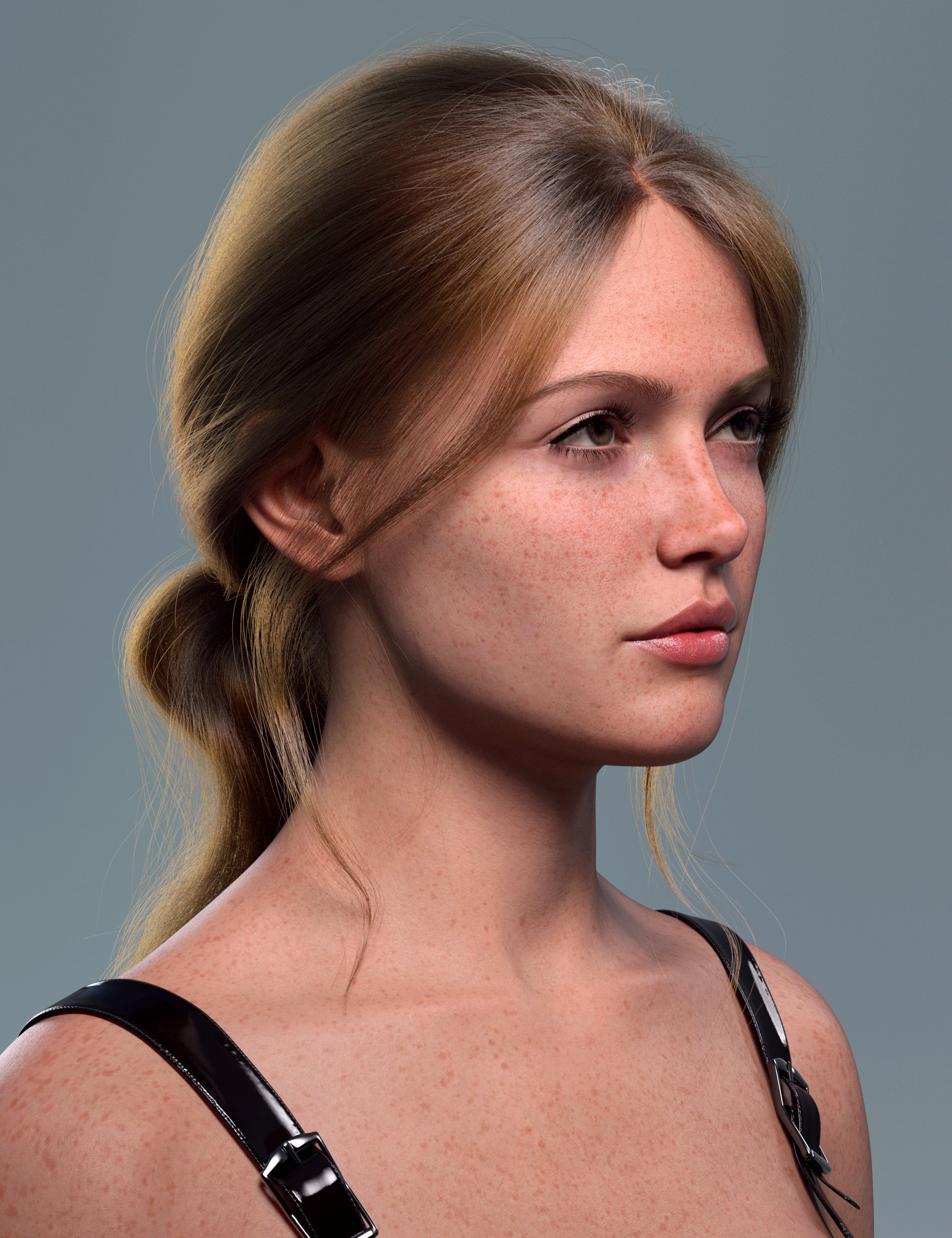 dForce Strand-Based Messy Low Ponytail Hair for Genesis 9 by: outoftouch, 3D Models by Daz 3D