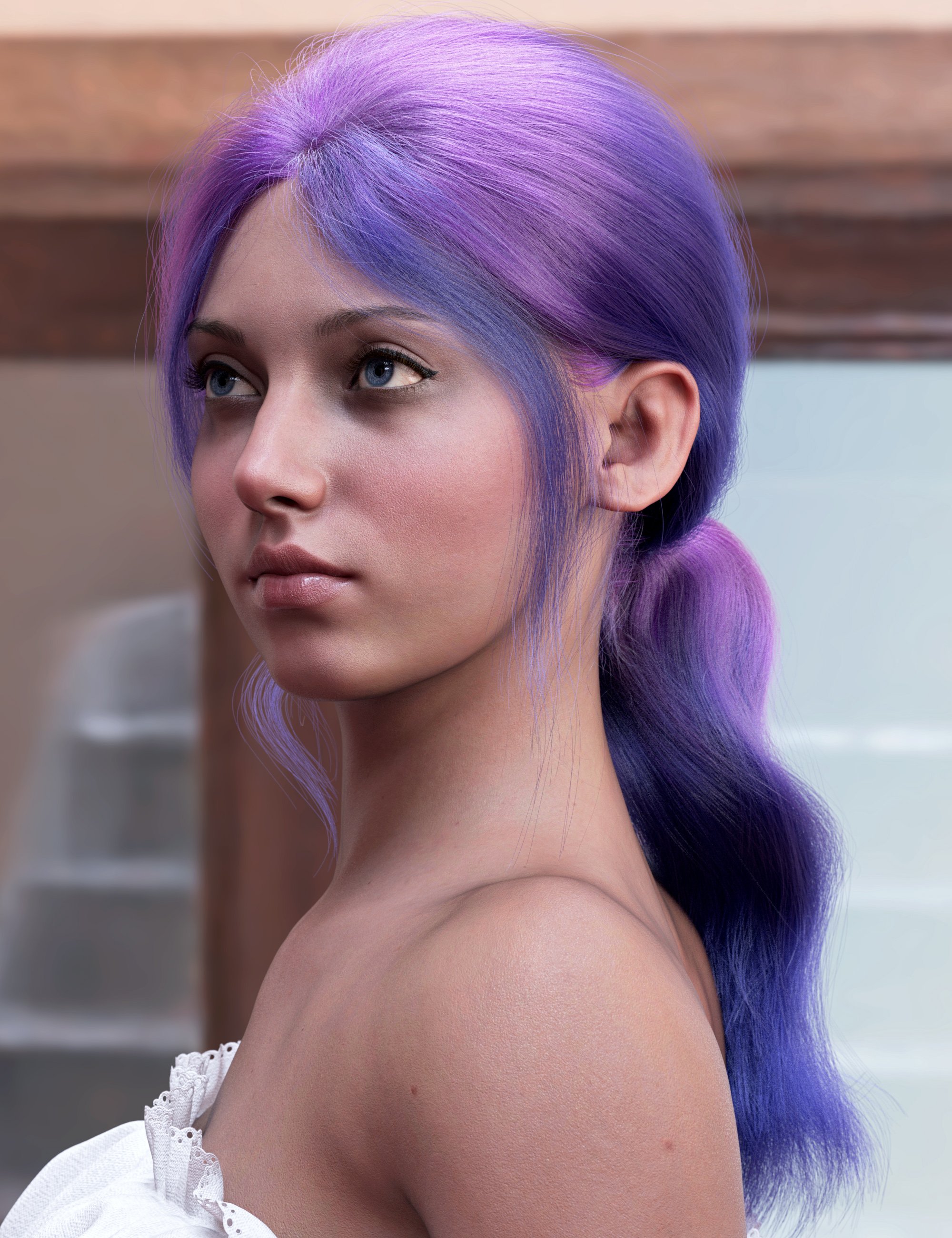 dForce Strand-Based Messy Low Ponytail Hair Color Expansion by: outoftouch, 3D Models by Daz 3D
