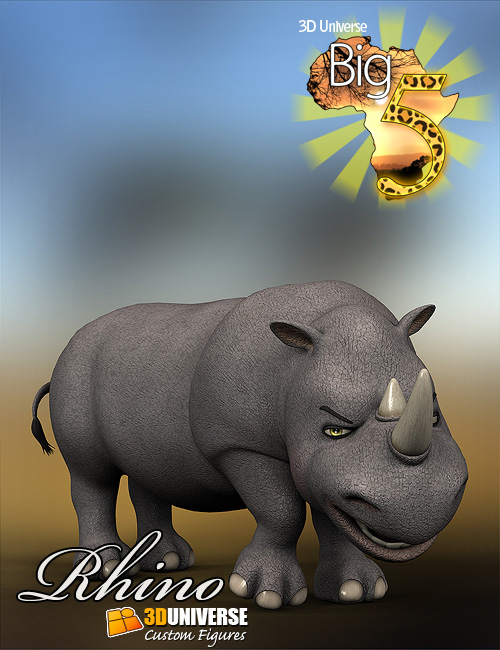 Toon Big 5 Rhino by: 3D Universe, 3D Models by Daz 3D