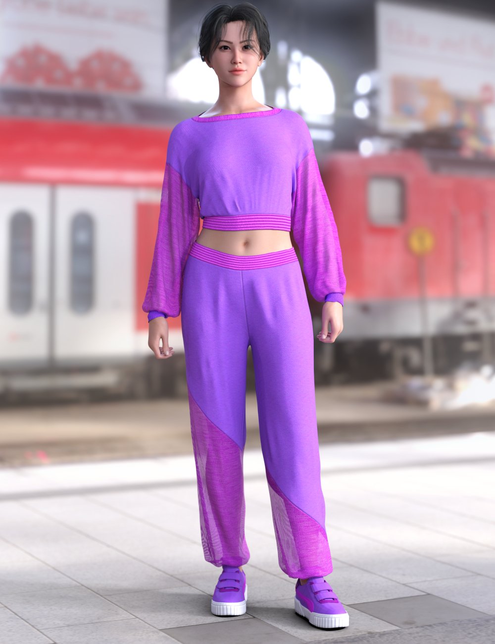 dForce Trendy Tracksuit Outfit for Genesis 9 by: Leviathan, 3D Models by Daz 3D