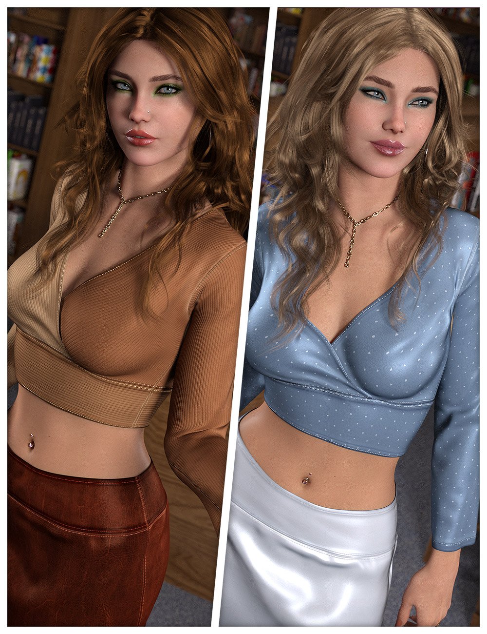 Laid-Back Textures for OOT Wrapped Crop Shirt and Skirt by: ShanasSoulmate, 3D Models by Daz 3D