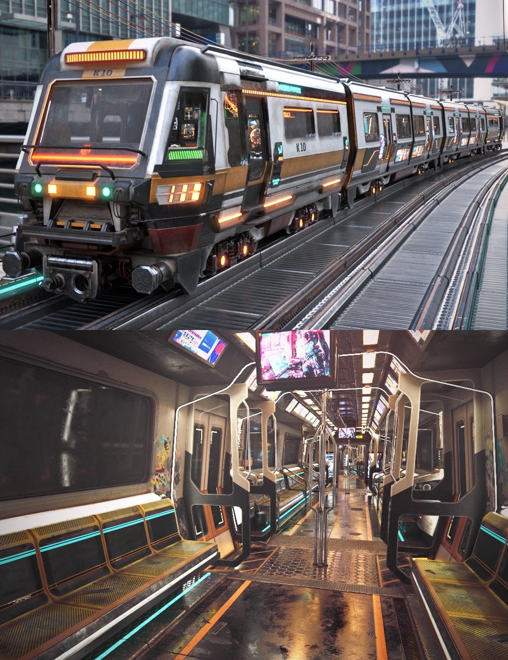 XI Cyberpunk Metro Train by: Xivon, 3D Models by Daz 3D