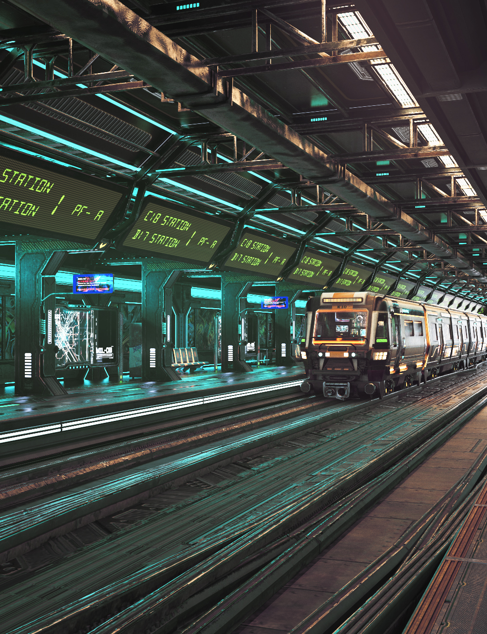 XI Cyberpunk Metro Station by: Xivon, 3D Models by Daz 3D