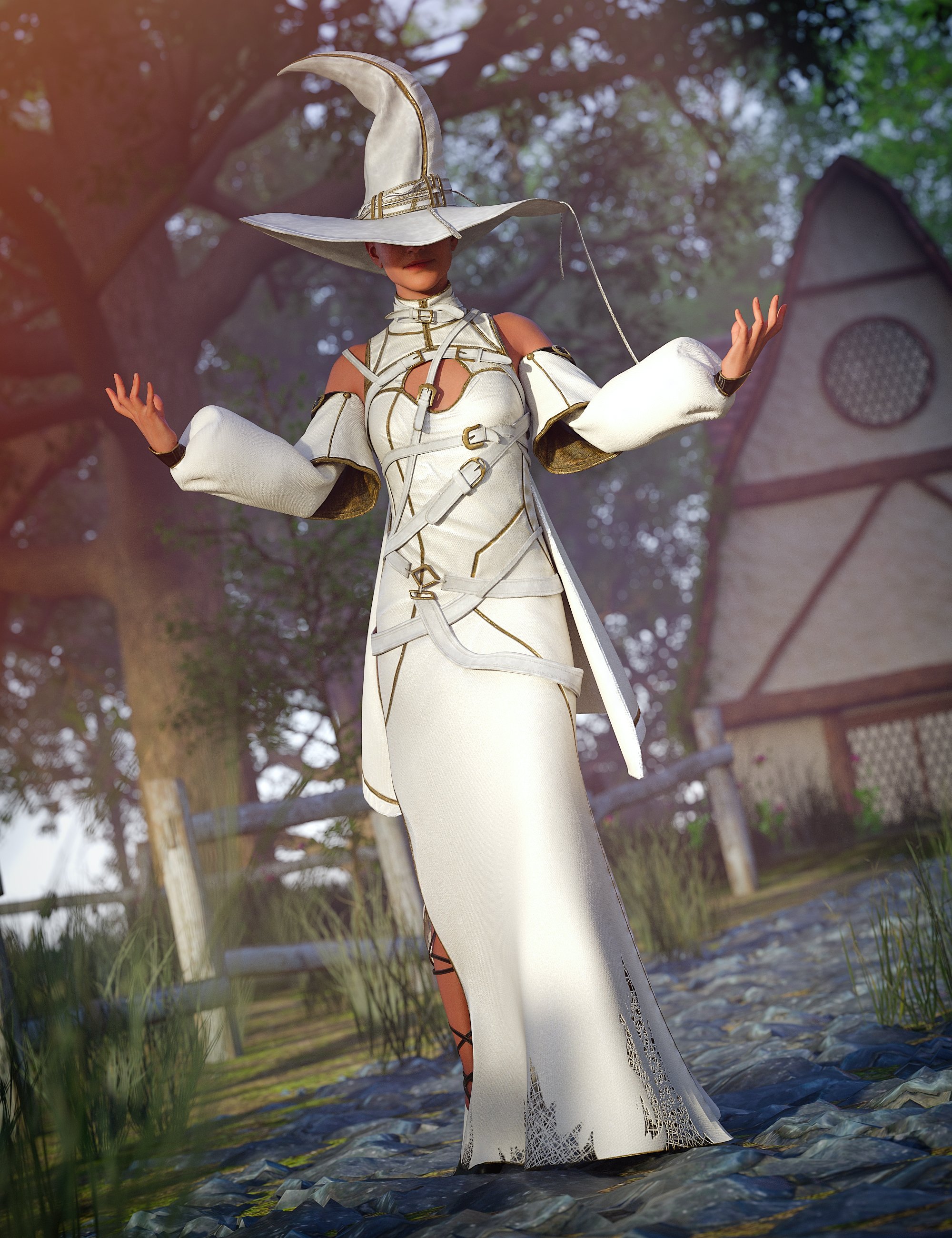 dForce White Witch Outfit for Genesis 9 by: Barbara BrundonUmblefugly, 3D Models by Daz 3D