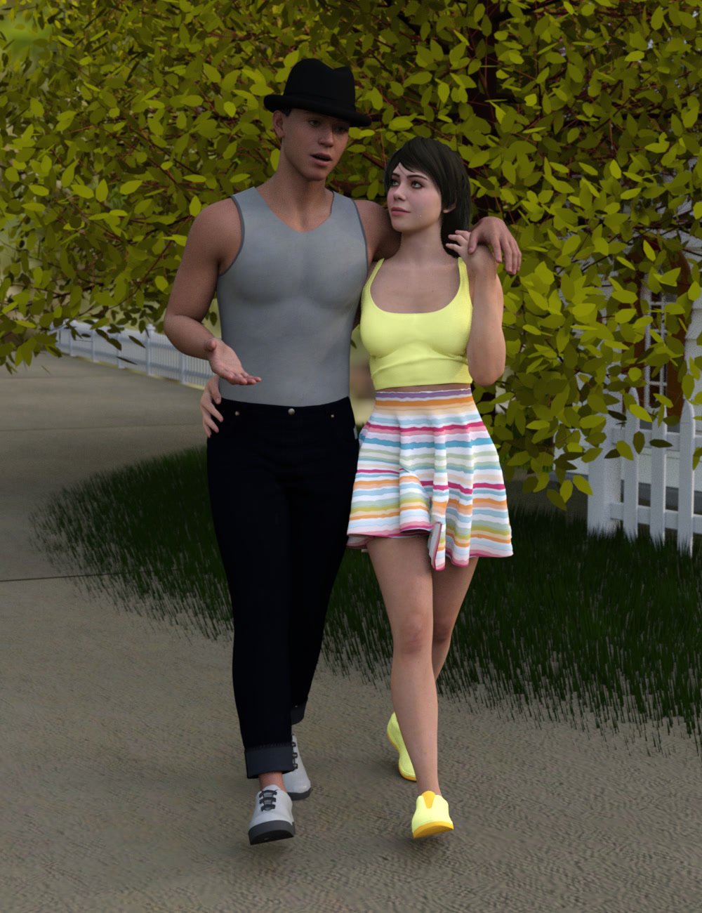 Strolling Arm In Arm Poses for Genesis 9 and 8 by: atrilliongames, 3D Models by Daz 3D