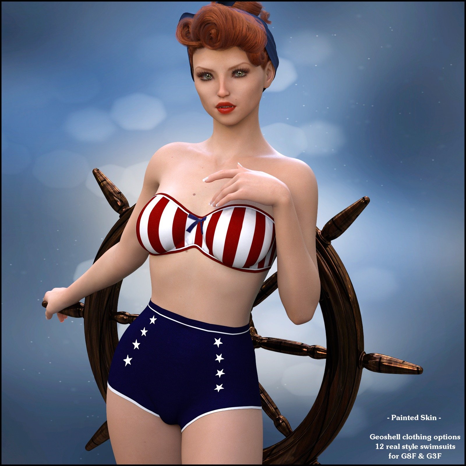 Painted Skin: Swim for G3F & G8F by: 3-D Arena, 3D Models by Daz 3D