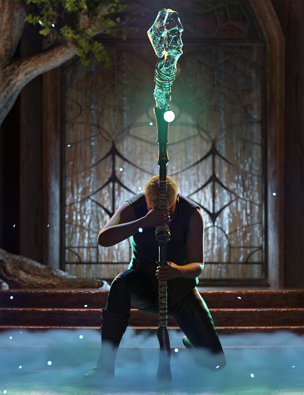 Magic Staff Hierarchical Poses for Genesis 9 Base and XI Fantasy Staff Set